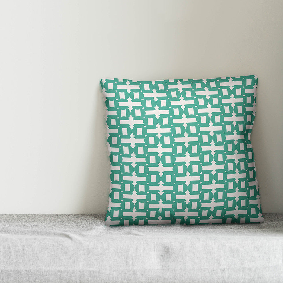 "Teal Geo Pattern" Outdoor Throw Pillow, 18"x18"
