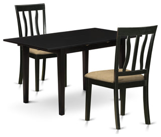 3-PieceWood Dining Table Set 2 Wood Chairs, Butterfly Leaf Kitchen Table, Black