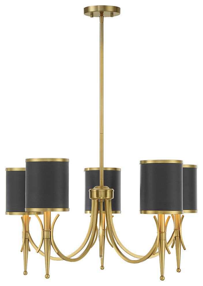 Quincy 5-Light Chandelier, Matte Black With Warm Brass Accents