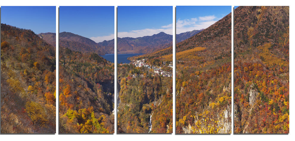 Kegon Falls near Nikko Panorama, Landscape Canvas Art Print, 60"x28", 5 Panels
