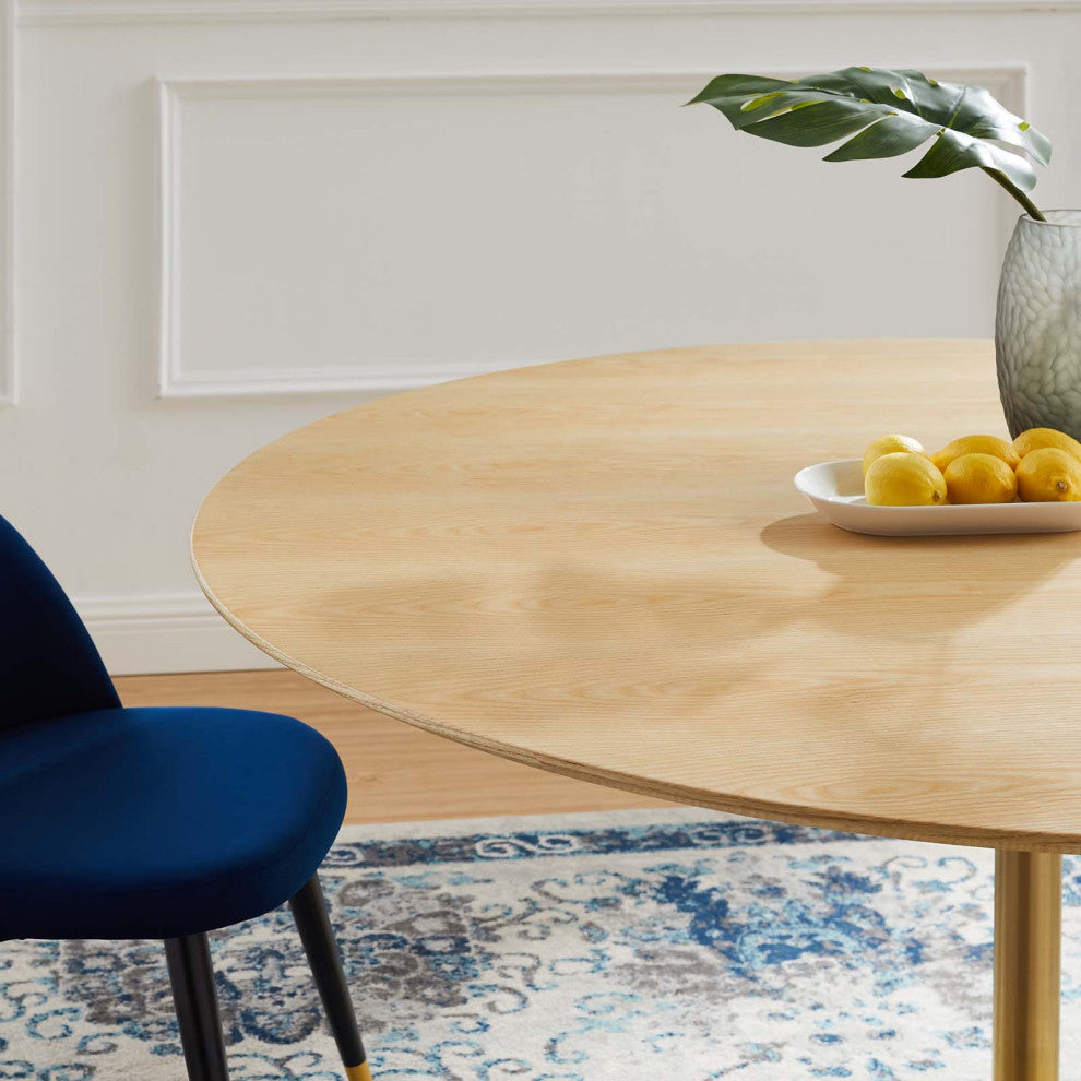 Dining Table, Round, Wood, Gold Brown Natural, Modern, Cafe Bistro Restaurant