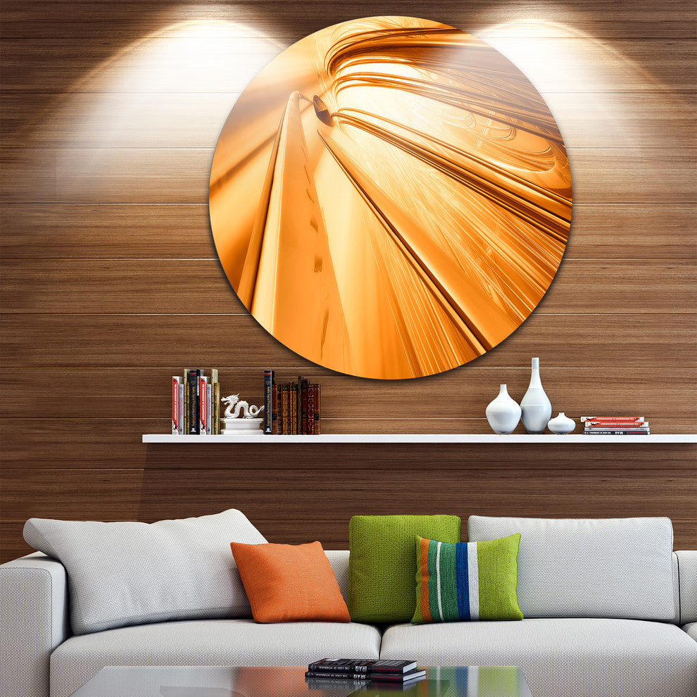 Fractal 3D Brown Stripes, Abstract Art Round Wall Art, 23"