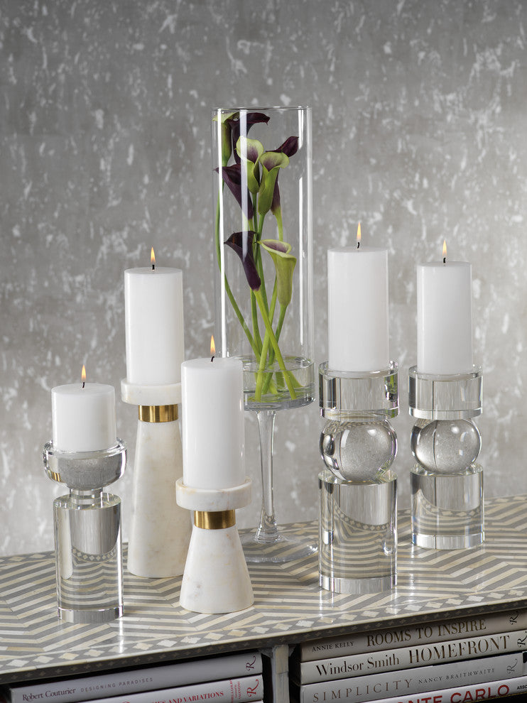 Renata 9.5" Tall Clear Crystal Pillar Candle Holder