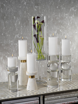 Renata 9.5" Tall Clear Crystal Pillar Candle Holder