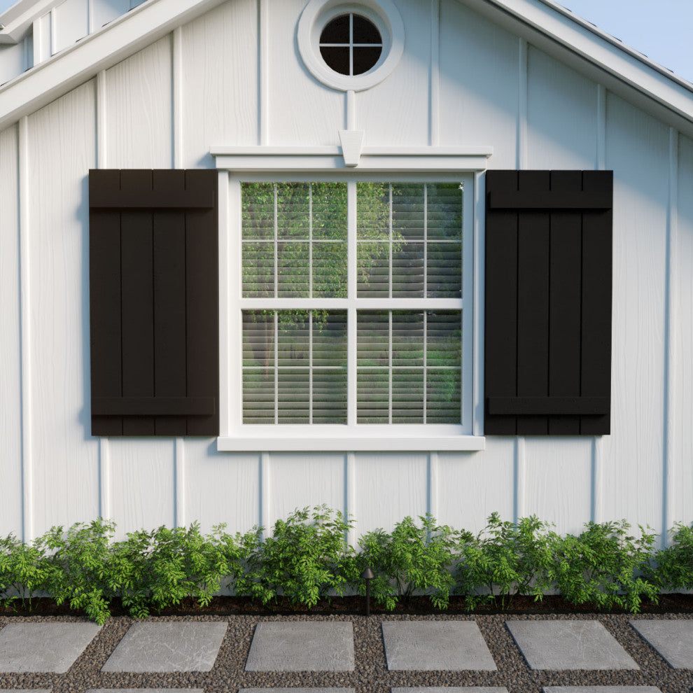 Rustic 4 Board Joined B-N-B Faux Wood Shutters, Rough Cedar, 22x36"