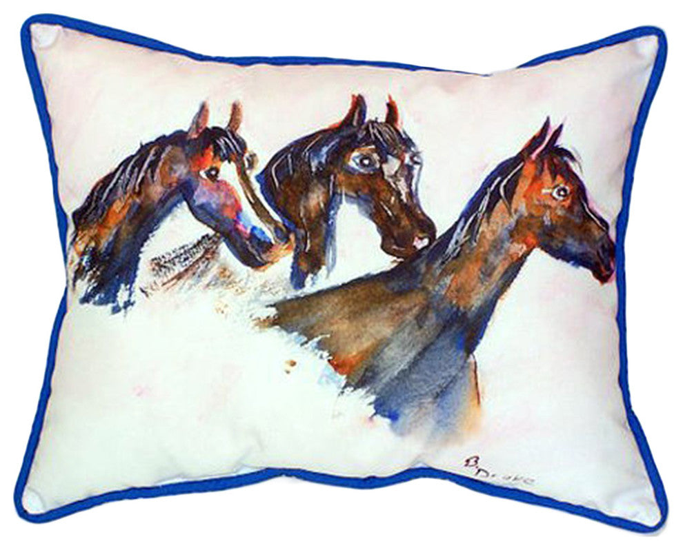Betsy Drake Three Horses Extra Large 20 X 24 Indoor / Outdoor Pillow