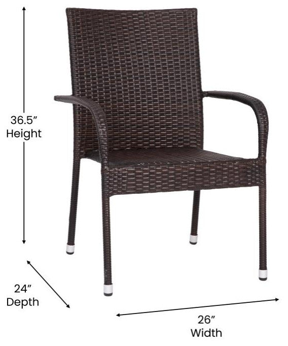 Maxim Set of 4 Stackable Indoor/Outdoor Wicker Dining Chairs with Steel Frames,