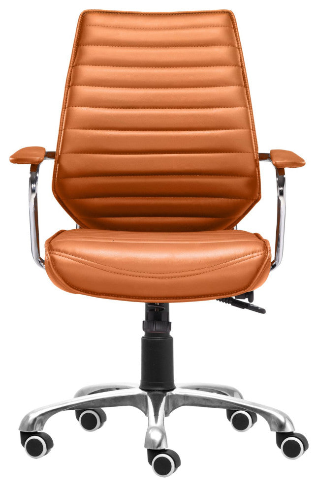 Computer Chair, Faux Vinyl Leather, Steel, Orange, Chrome, Home Business Office