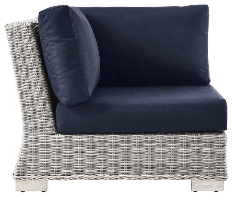 Conway Outdoor Patio Wicker Rattan Corner Chair Light Gray Navy