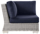 Conway Outdoor Patio Wicker Rattan Corner Chair Light Gray Navy