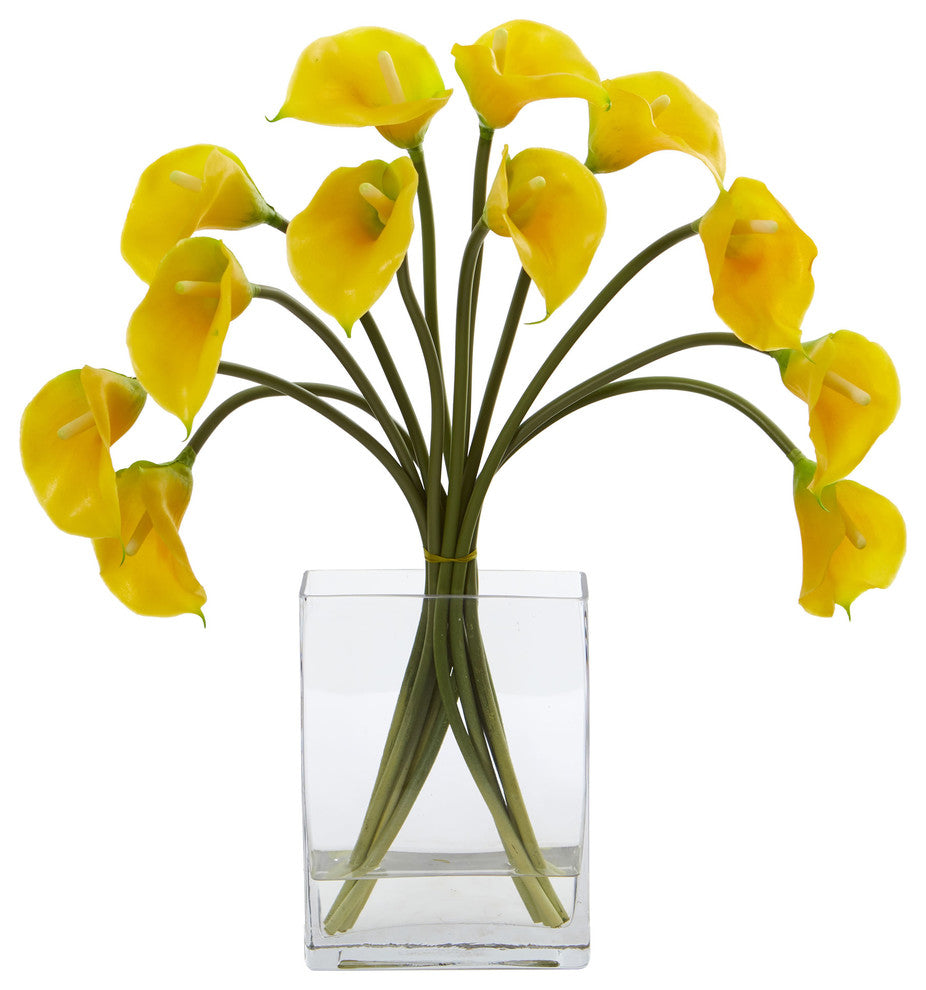 Nearly Natural Calla Lily Artificial Arrangement in Vase Yellow