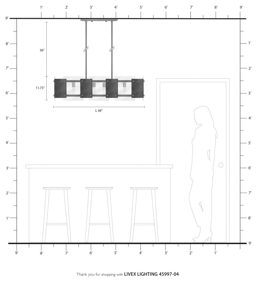 Livex Lighting Barcelona 8 Light Black, Brushed Nickel Accents Linear Chandelier