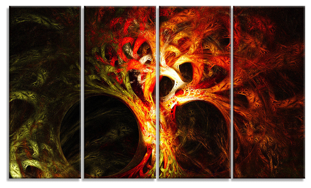 Magical Orange Psychedelic Tree, Abstract Canvas Art Print, 48"x28", 4 Panels