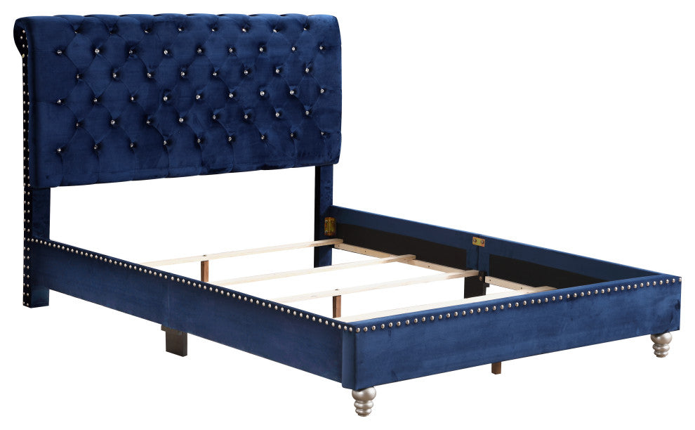 Princeton Tufted Upholstered Suede Bed, Cobalt Blue, Full