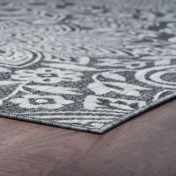 Savine Transitional Floral Charcoal Rectangle Indoor/Outdoor Area Rug, 8''x10''