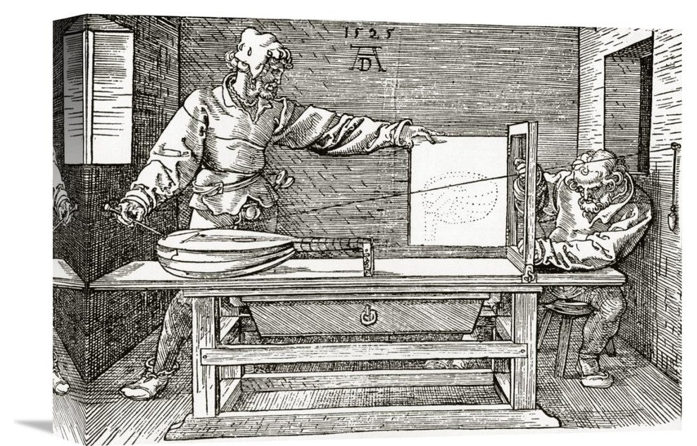 "A Man Drawing A Lute" Stretched Canvas Giclee by Albrecht Durer, 16"x11"