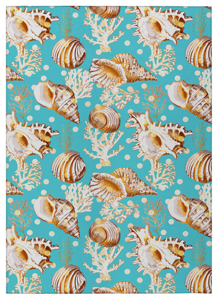 Indoor/Outdoor Seabreeze SZ6 Teal Machine Washable 5' x 7'6" Rug