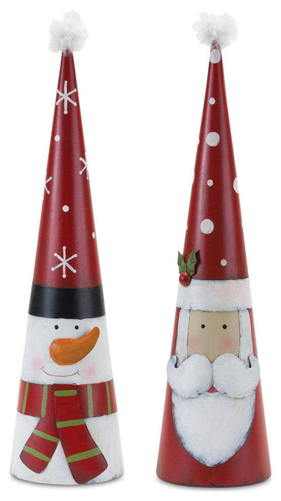 Metal Santa and Snowman Cone, Set of 2