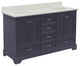Harper 60" Bathroom Vanity, Marine Gray, Quartz, Double