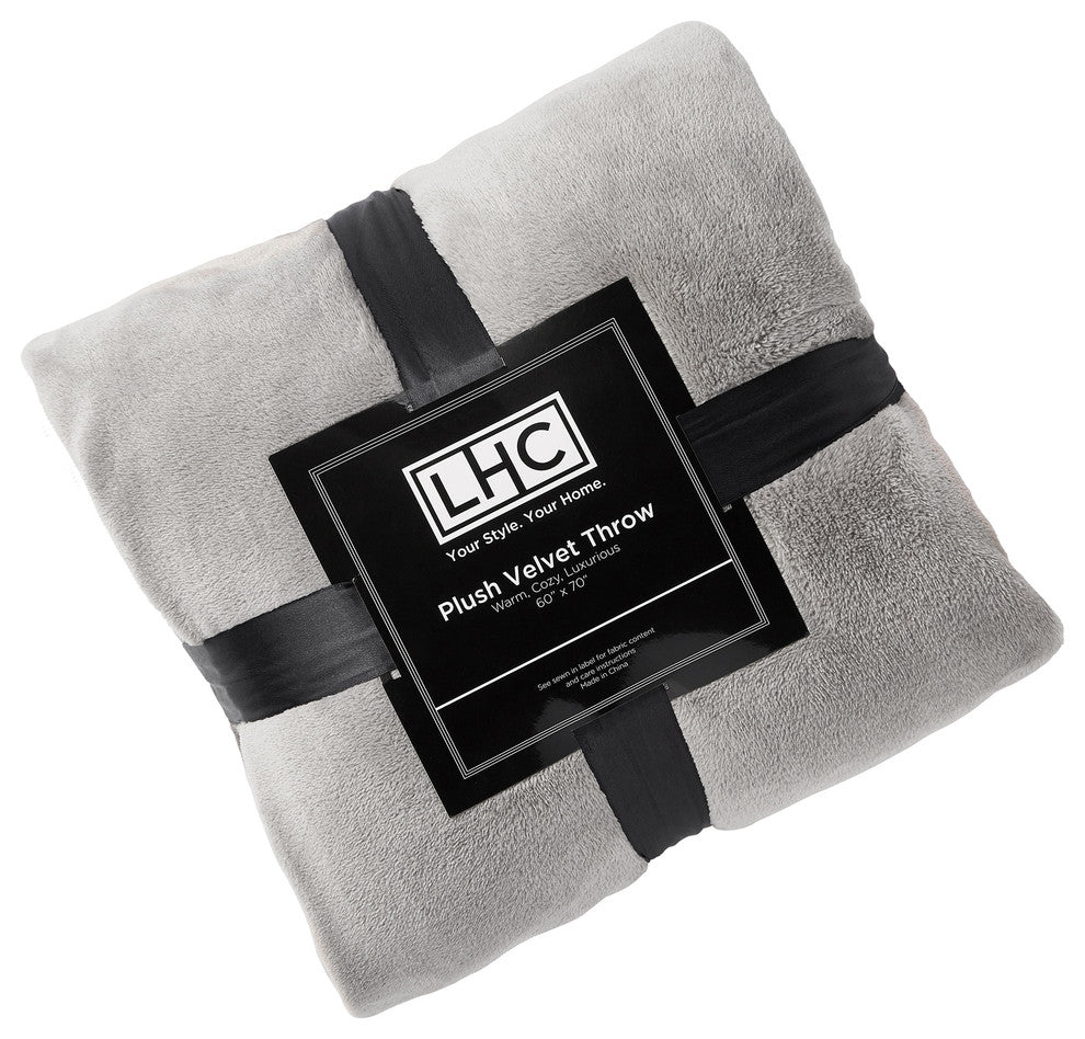 LHC Microfiber Velvet Throw Blanket, Stone Gray