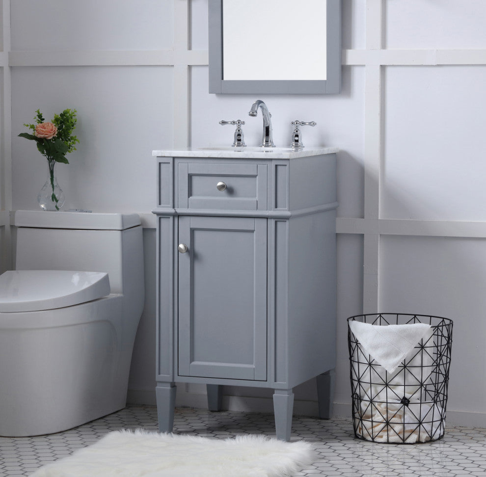 Home Living Vanity with Carrara White Marble Countertop, Gray, 18", Single Sink