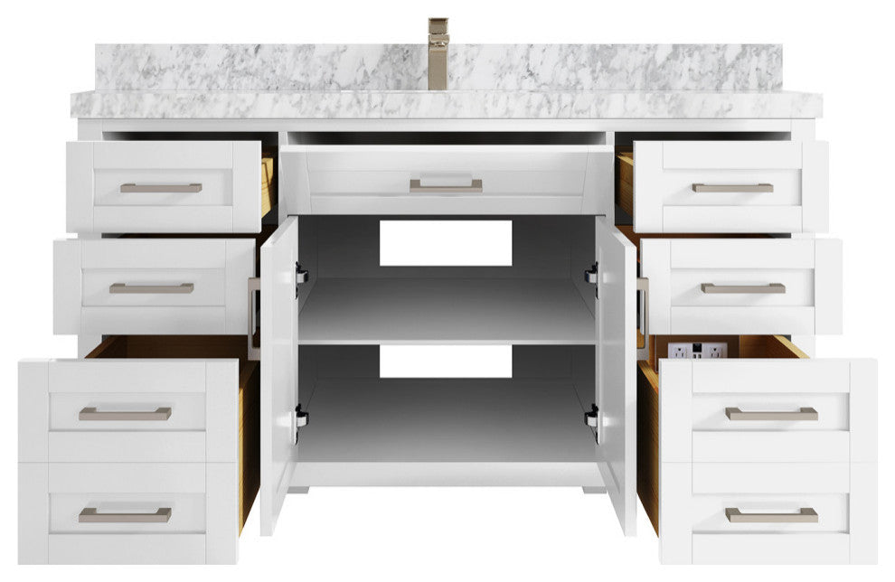 Cambridge 60 Single Bathroom Vanity in White 2" Carrara Marble