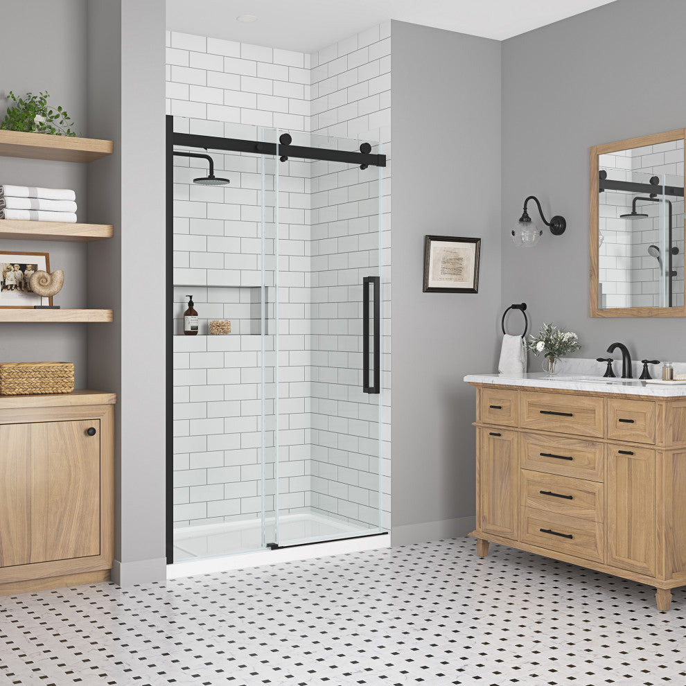 Bel Soft-Close Frameless Sliding Soft Close Shower Door, Matte Black, 48"