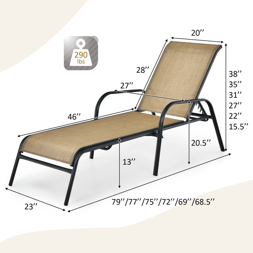 Costway 6PCS Patio Lounge Chair Chaise Adjustable Recliner Stack No Assembly