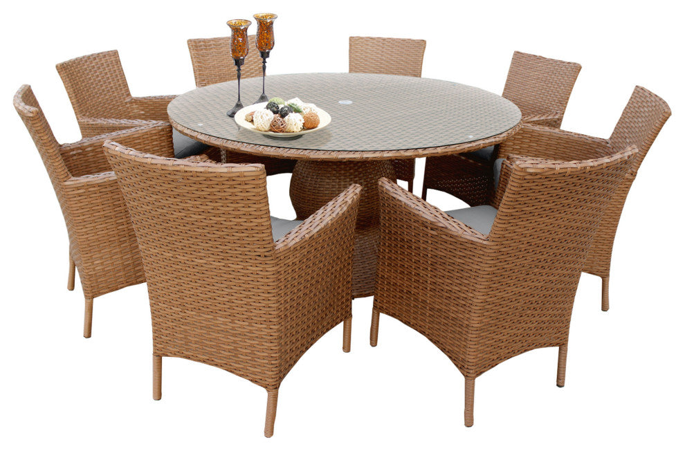 Laguna 60" Patio Dining Table With 8 Chairs With Arms, Gray