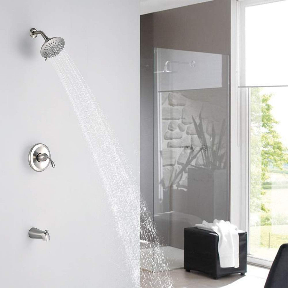 Tub and Shower Faucet Set With 5-Function Spray Head, Valve Included, Brushed Ni