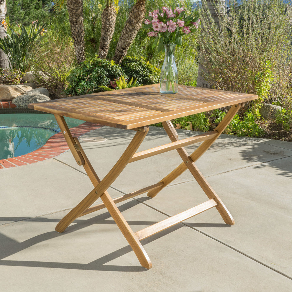 GDF Studio St. Nevis Outdoor Acacia Wood Foldable Dining Table, Natural
