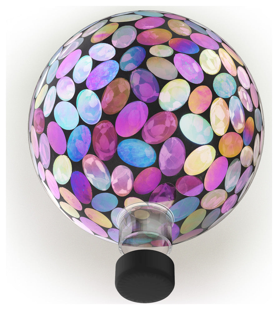 Solar Powered Pink Glass Mosaic Gazing Globe with LED Lights and Metal Stand