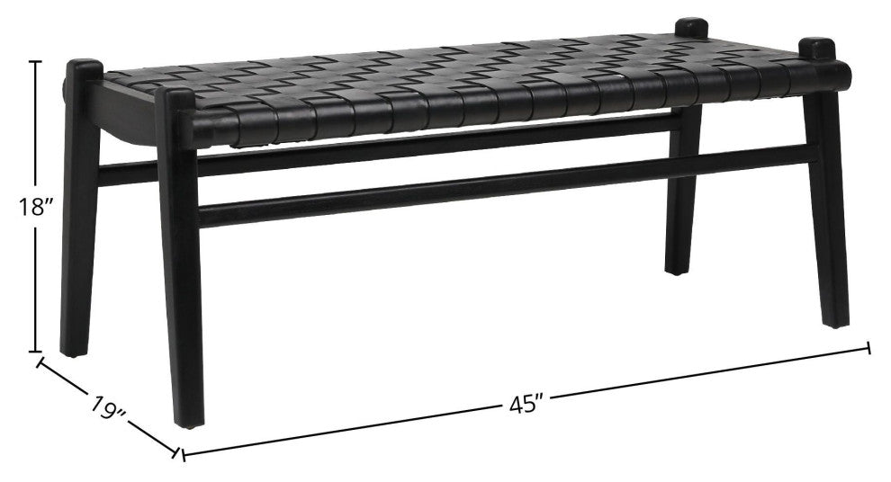 Alora 45" Teak and Black Woven Leather Bench