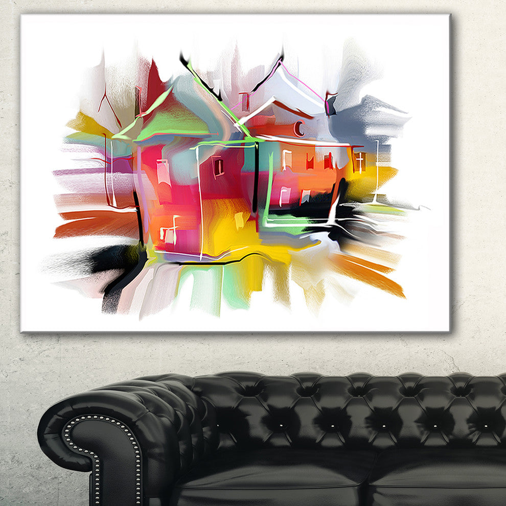 "Building Illustration" Painting Abstract Canvas Print, 40"x20"