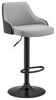 Asher Adjustable Faux Leather and Metal Bar Stool, Gray and Black