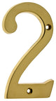Genuine Solid Brass 4" House Number: #2, Polished Brass