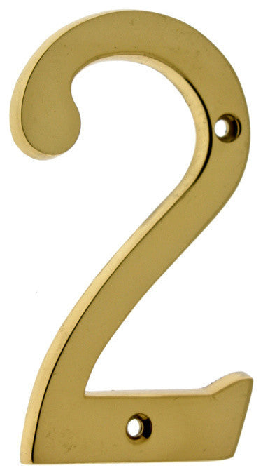 Genuine Solid Brass 4" House Number: #2, Polished Brass