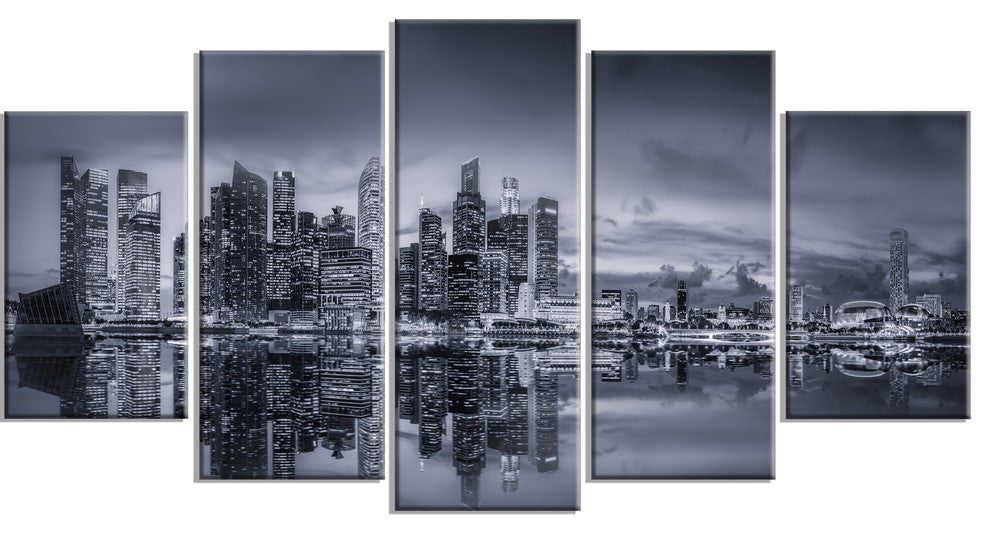 "Singapore Skyline And Marina Bay" Cityscape Canvas print, 5 Panels, 60"x32"