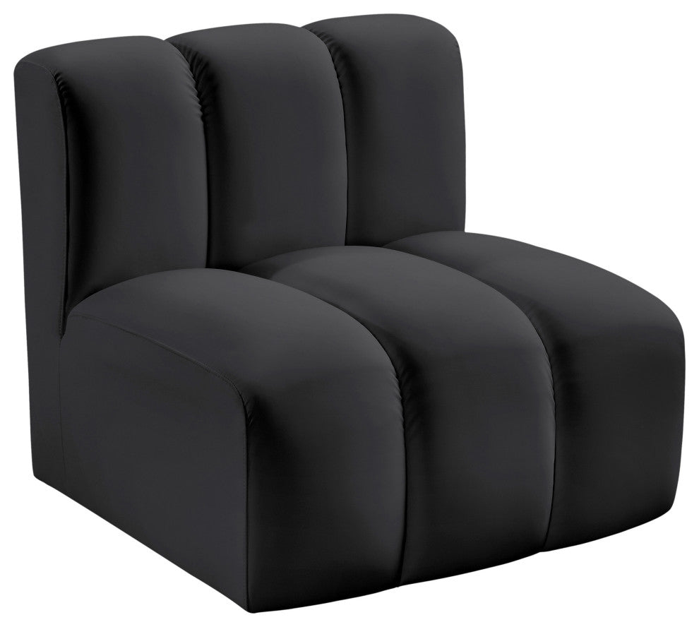 Arc Upholstered Modular Component, Black, 1-Piece: Straight Chair, Vegan Leather