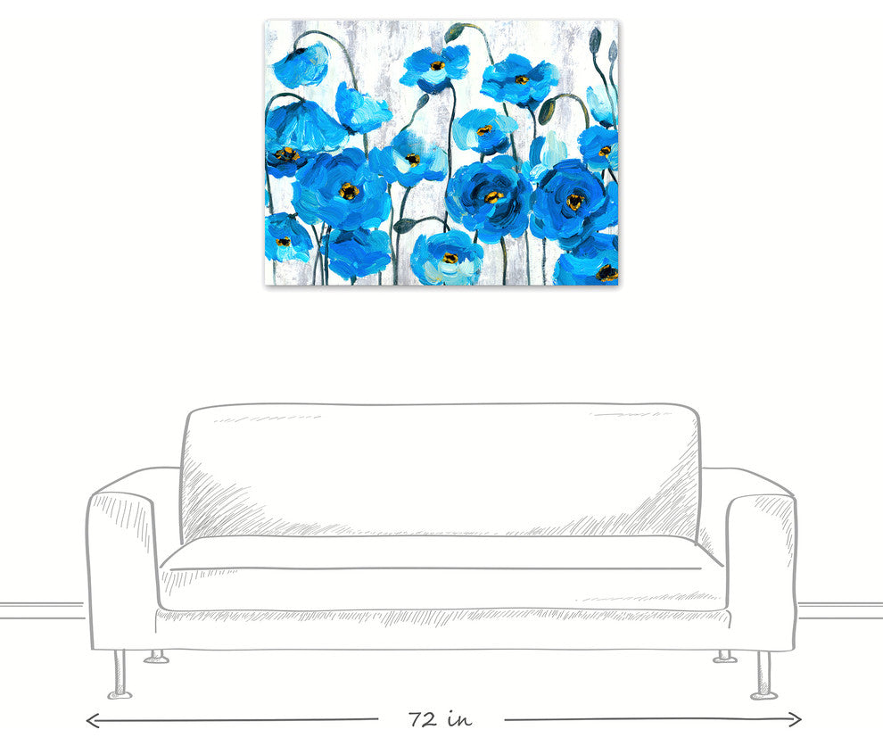 Blue Poppies on White 30x40 Canvas Wall Art