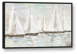 White Painted Sailboats 32x48 Black Floating Framed Canvas