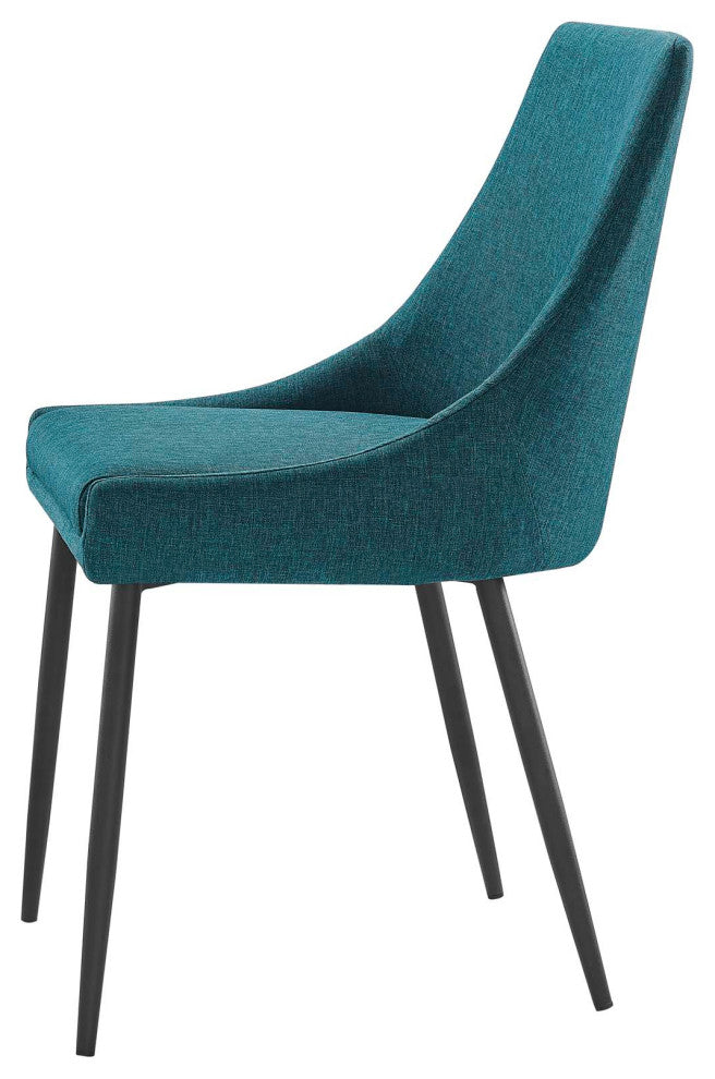 Side Dining Chair, Set of 2, Fabric, Metal, Black Blue, Cafe Bistro Restaurant