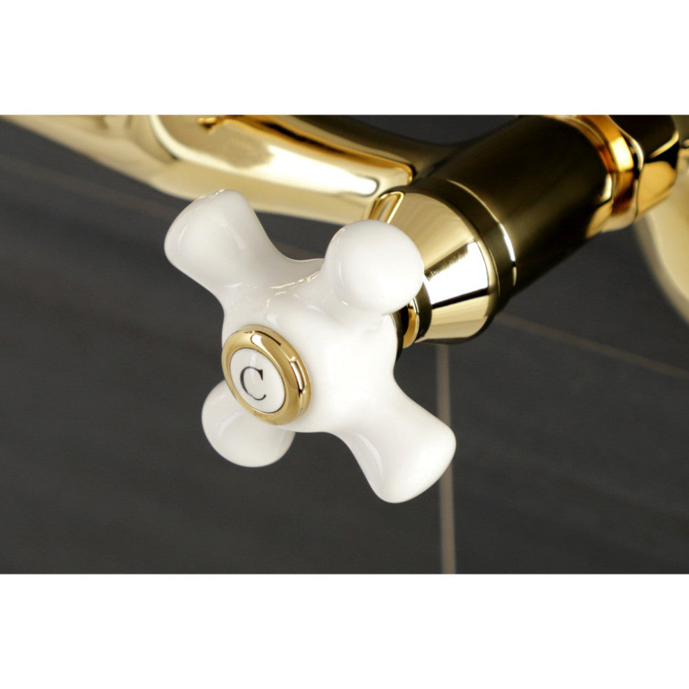 Kingston Brass KS612PB Two-Handle Wall Mount Bar Faucet, Polished Brass