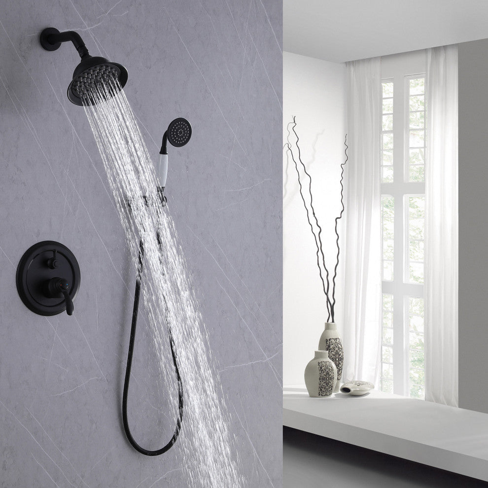 Wall Mounted Pressure Balance Shower System-Includes Rough-in Valve, Matte Black