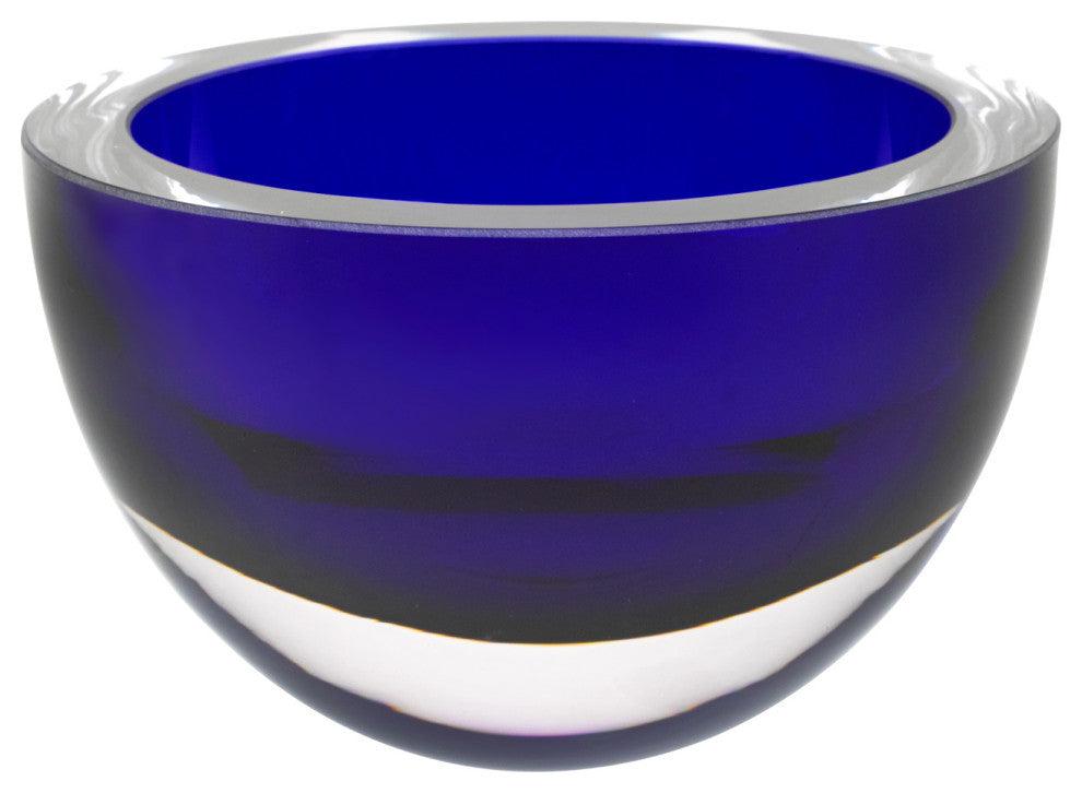 6 Mouth Blown European Made Lead Free Cobalt Blue Crystal Bowl
