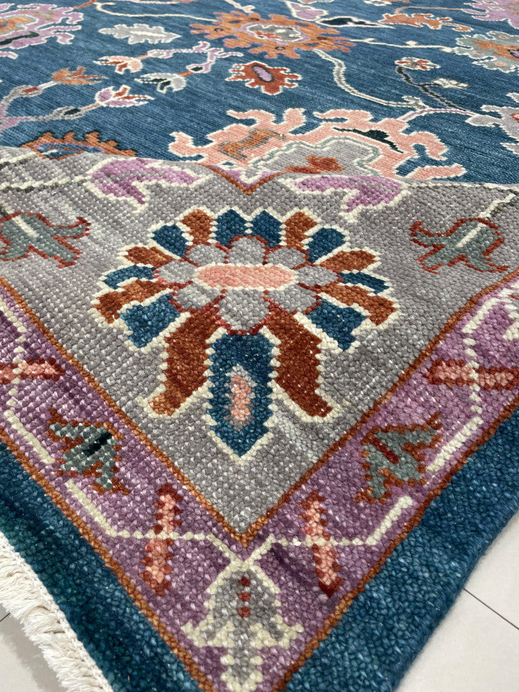 EORC Blue/Gray Hand Knotted Wool Colorful Mahal Classic Rug, 8'x10