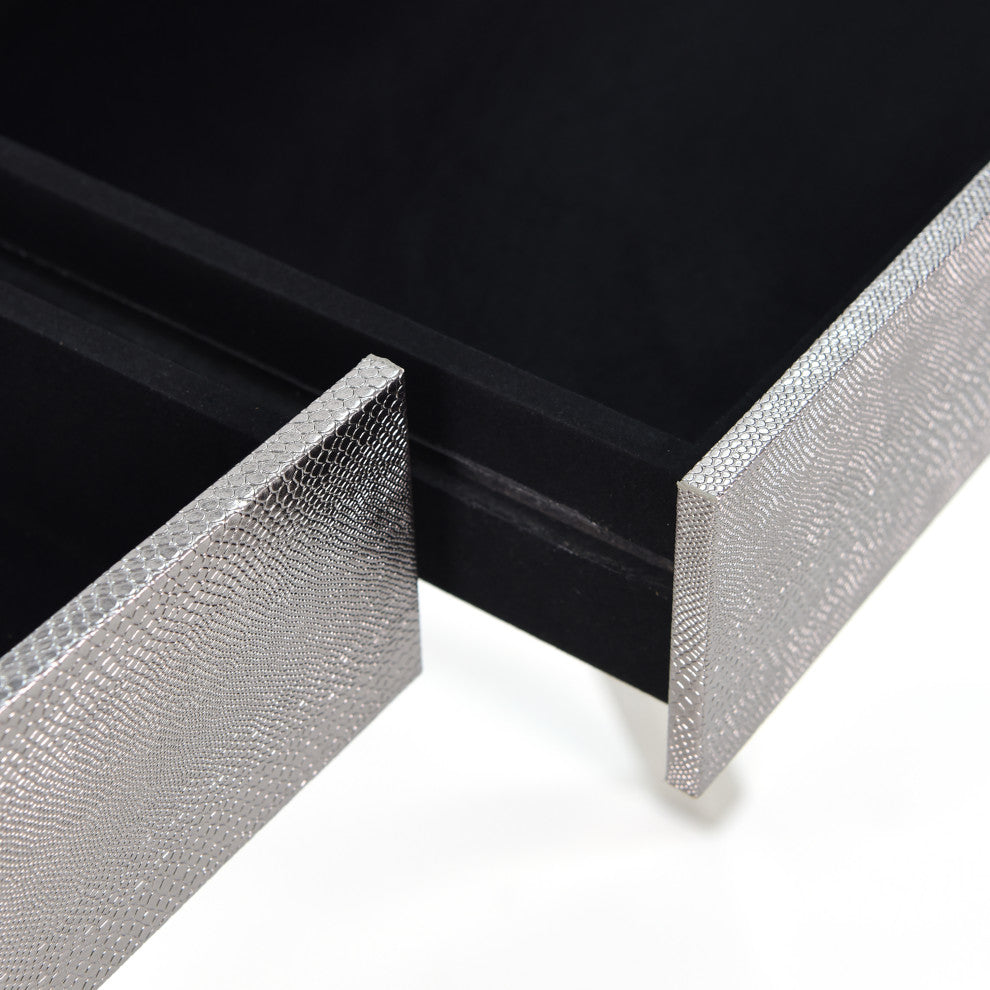 Silver Lizard Leather Console Table With Stainless Steel Legs