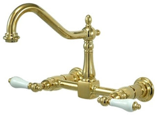 Kingston Brass Two-Handle Wall Mount Bridge Kitchen Faucet, Polished Brass