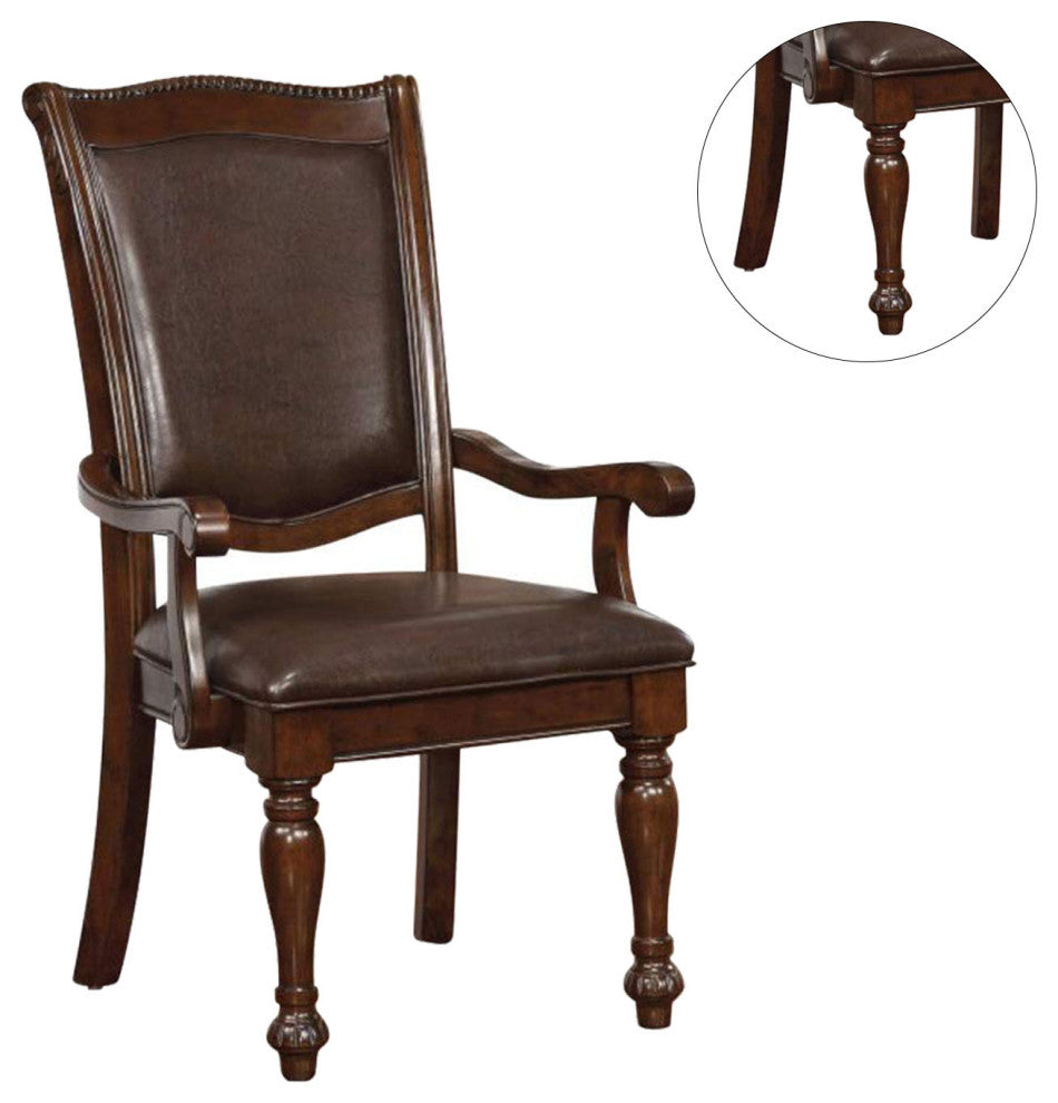 Set of 2 Leatherette Arm Chair, Brown Cherry and Espresso