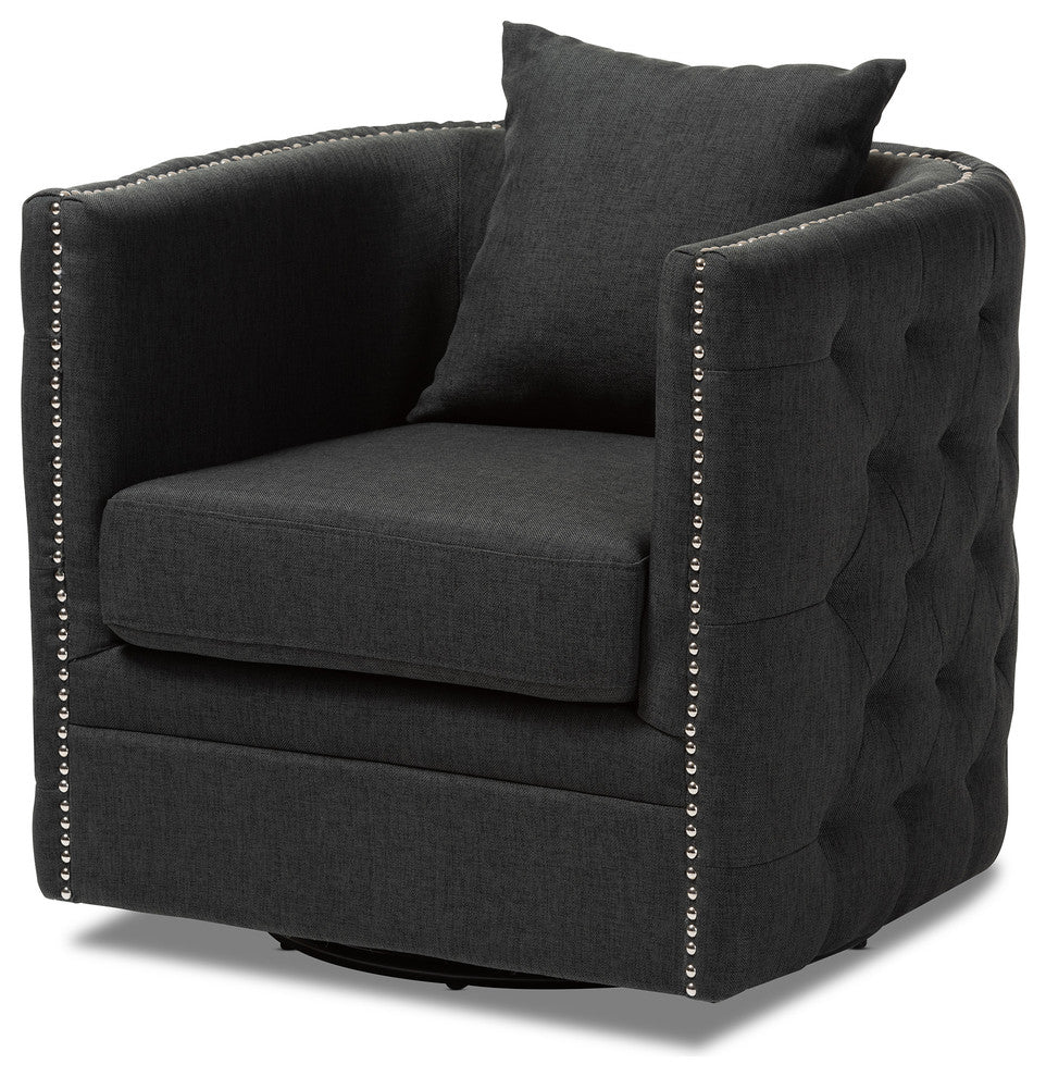 Karita Upholstered Tufted Swivel Chair, Gray